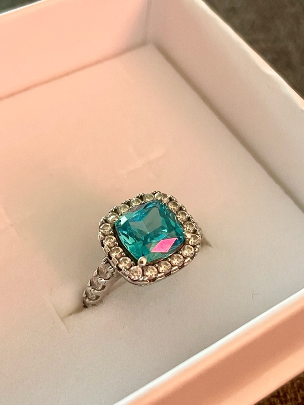 925 Sterling Silver Electric Blue Zircon Halo Ring QVC Size: 5 - Picture 5 of 8